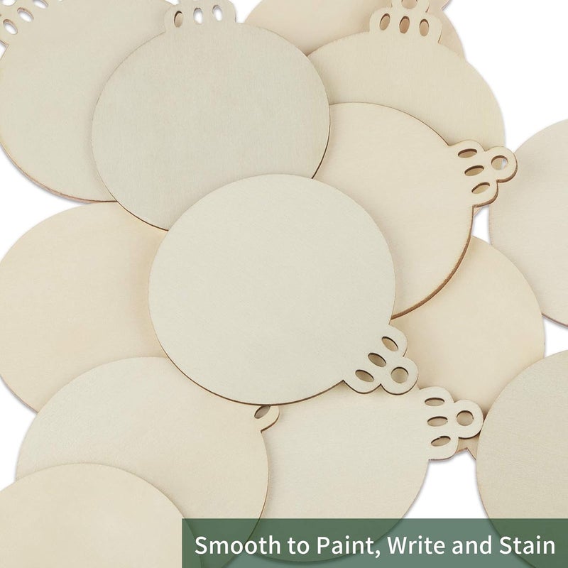 Fuyit 100Pcs 4 Inch Wooden Christmas Ornaments Unfinished Predrilled Wood Slices with Holes, Uniform Wood Round Circles Blank Discs for DIY Crafts Party Decorations - Image 2